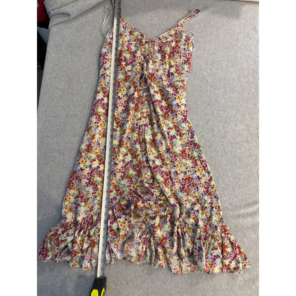 Zara Floral Midi Dress Womens Small Button Front Ruffle High Low Hem Multi Color